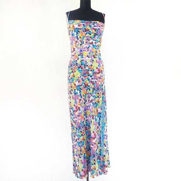 STAUD Bellamy Vibrant Ditzy Floral Lace Up Garden Party Maxi Slip Dress - Picture 2 of 15